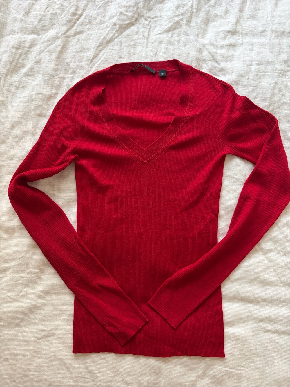 Hugo Boss Women's Bright Red V-Neck Ribbed Sweater